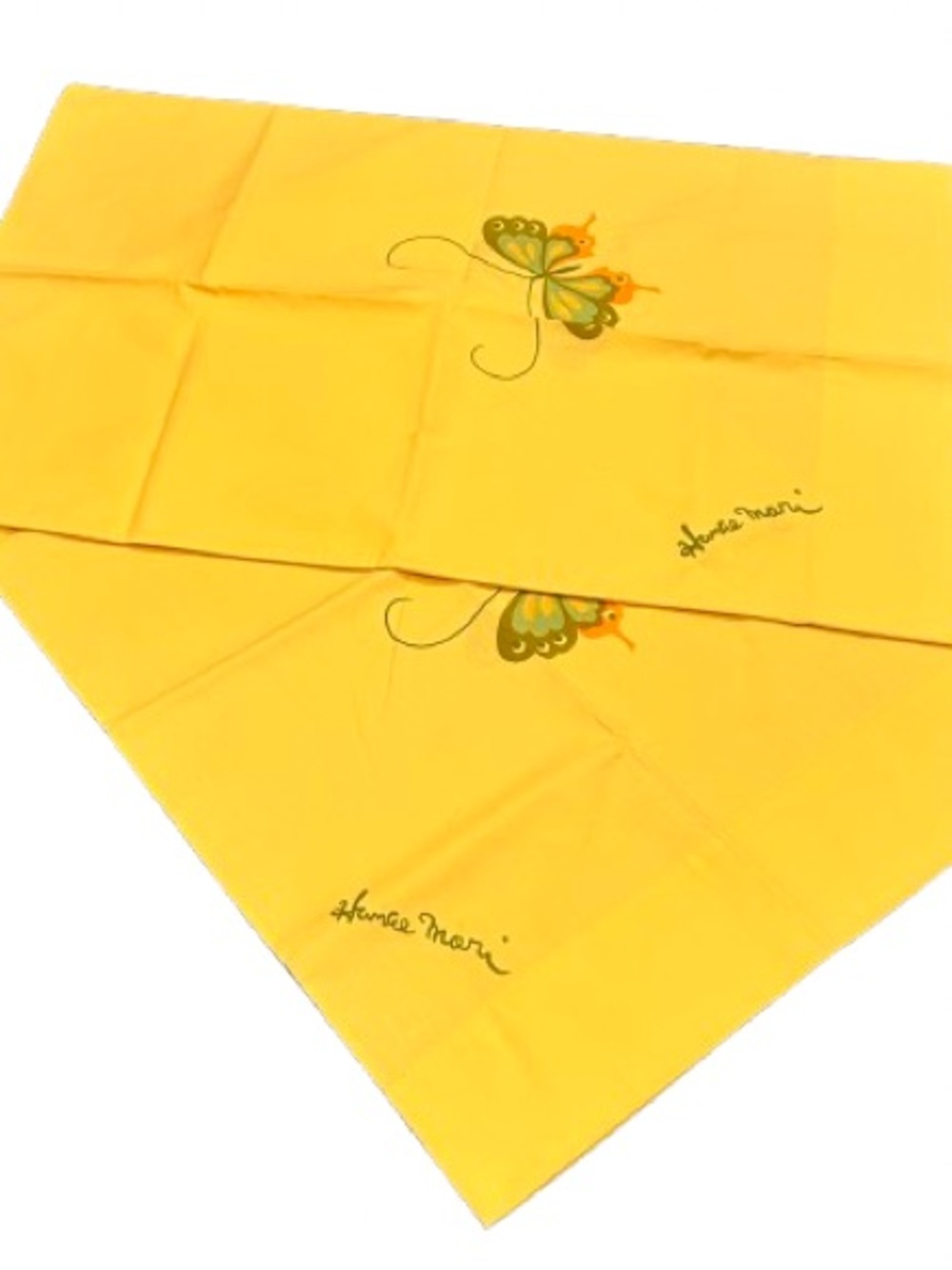 VTG 70s Hanae Mori Martex Yellow Butterfly Fitted Twin Sheet 2 Pillowcases Retro